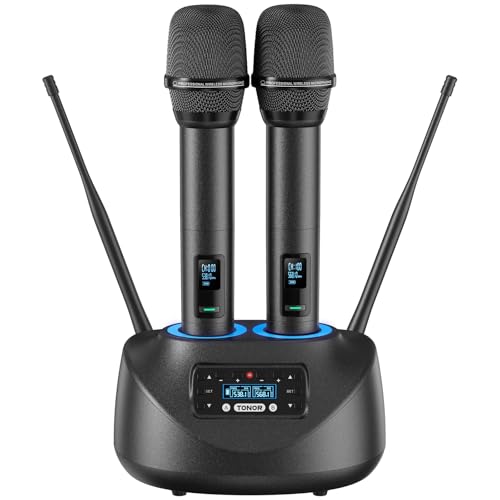 TONOR Bluetooth Wireless Microphones, Rechargeable UHF Cordless Microphone System for Home Party, Metal Dual Handheld 260ft for Home Karaoke, Church, Party,TW-790, Black