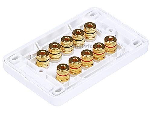 Monoprice 103643 Banana Binding Post Wall Plate for 5 Speaker, White - size: 5 Speaker, style: 1-Piece