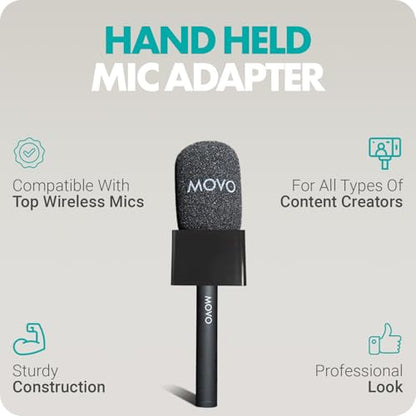 Movo WMX-HM Wireless Microphone Handle for Interviews – Handheld Adapter for DJI Mic, RODE Wireless GO, & More – Includes Mic Flag – for Creators, Journalists & Youtubers - style: Mic Handle with Flag