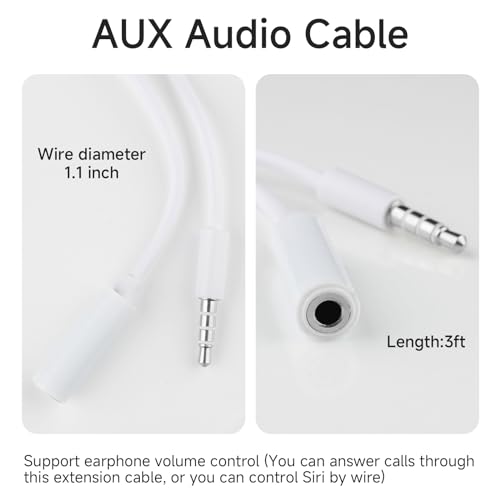OLIREXD 2Pcs 3.5mm Headphone Extension Cable, 4 Pole Male to Female Headphone Jack Extender, 3ft Audio Extension Cable, White Headphone Extender Cable Compatible with PC, Tablet