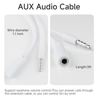 OLIREXD 2Pcs 3.5mm Headphone Extension Cable, 4 Pole Male to Female Headphone Jack Extender, 3ft Audio Extension Cable, White Headphone Extender Cable Compatible with PC, Tablet