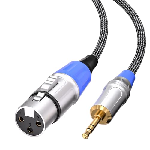 Tisino XLR Female to 3.5mm TRS Aux Unbalanced Microphone Cable, 6.6FT/2m | Unbalanced XLR Female to 1/8" Mic Cord for DSLR Cameras/Camcorders/Computer Recording, Nylon Braid Gold-Plated 20AWG OFC - size: 6.6 feet