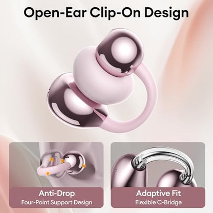 PAXA Stylish Open Ear Clip On Earbuds with Removable Diamond Earring, Clip On Headphones with LCD Touch Screen, Fashionables Open Ear Headphones for Women, Diamond Earring Rose Gold Earbuds M100 - color: Diamond Earring - Rose Gold