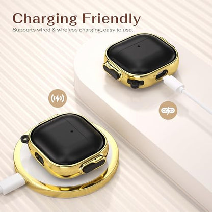 for AirPods 4 Case with Safety Lock, Magsafe Compatible, Gold/Black | Double Secure Lock,Drop Protection,Two-Piece Design,with Gold Keychain, Anti Lost, Dustproof, Cute AirPod 4 Case - color: Gold+Black, size: AirPods 4 Case