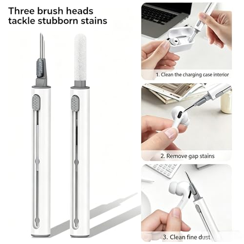 Headphone Cleaning Kits Multi Function Cleaning Pen Soft Brush Flocking Sponge for Airpods Pro 1 2 3 Bluetooth Earphones Case Cleaning Tools White (White) - color: White