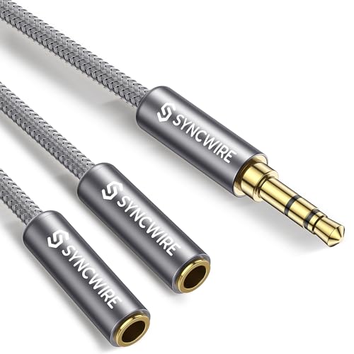 SYNCWIRE Headphone Splitter, 3.5mm Male to 2 Female Y Cable, Grey | Nylon-braided Cable Delivers Hi-Fi Stereo Sound for Apple, Samsung, tablets and more, Audio only; Microphone not Supported - color: Grey