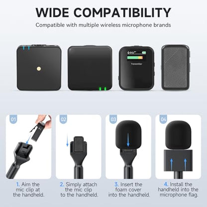 MELONARE Handheld Mic Holder for Wireless Lavalier Mics MH-30 | Foam Cover, Mic Handle Adapter, Compatible with DJI/RODE/Hollyland/BOYA, Interviews, Outdoor Recording