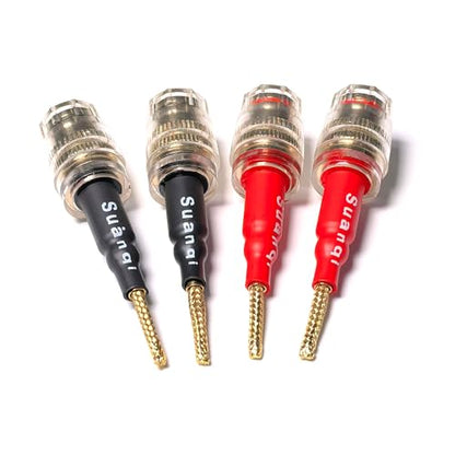Suanqi Flex Pin Banana Plugs to 4mm Female Banana Jack Speaker Audio Adapter for Spring Loaded Terminals Amplifier Speaker Sound Systems 4Pack (Flex -Type to 4mm Female).