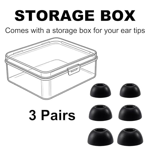 Memory Foam Ear Tips for Skullcandy Method 360 ANC Earbuds, S/M/L | Secure Fit, Noise Cancel Improved, Portable Storage Box, Replacement Ear Tip (3 Pairs, Black)