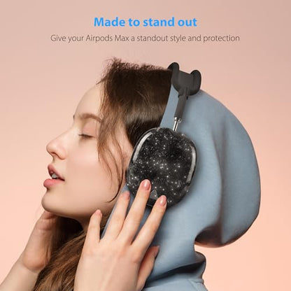 Case Cover for AirPods Max Headphone,Glitter Shell Pattern TPU Ear Cup Case,Silicone Ear Pad/Headband Protective Cover Accessories Compatible with Apple AirPods Max(2024/2020),Glitter Black Seashell - color: Glitter Black Seashell