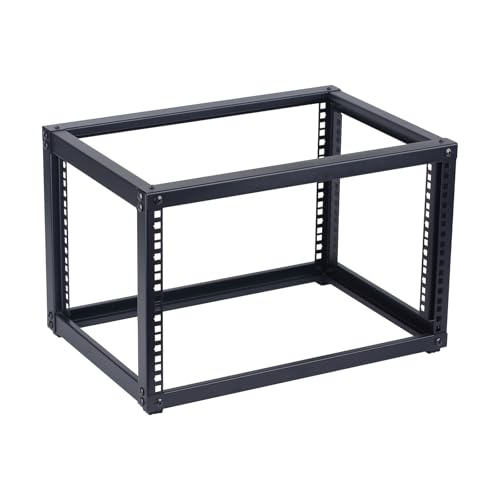6U Open Frame Network Rack, Small Server Rack Shelf | Ideal for networking, audio, and video equipment. Versatile design perfectly fits desktop AV rack setups