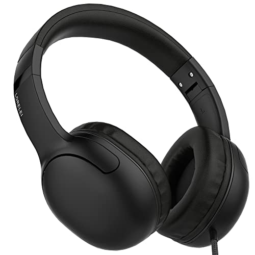 LORELEI E5 Wired Headphones for Kids Foldable & 3.5mm Jack Tangle Free Nylon Wire Stereo On Ear Headsets for Kids/Children/School/Tablet/Ipad/Kiddle/Plane (Space Black) - color: Black