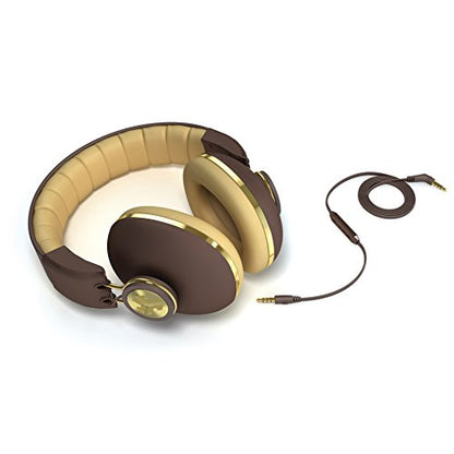 JLab Audio Bombora Over-Ear Headphones with Universal Mic, Matte Brown/Gold - color: Brown, style: Matte
