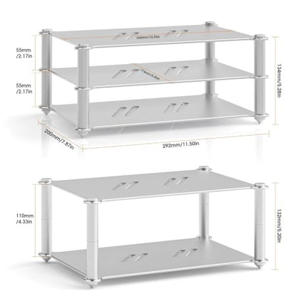 Aluminum HiFi Audio Stand, 3 Tier Stackable Audio Component Rack with Side Vent Cooling Slots, Anti-Slip Rubber Feet for Dac Amplifier Home