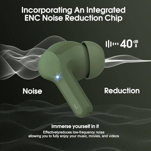 BESNOOW I53 ENC Wireless Earbuds Bluetooth 5.4 HiFi Stereo in Ear Ear Buds | With ENC Noise Cancelling Mic, IP7 Waterproof in Ear Earphones,48H, LED Display Ear buds for Pad Phones Workout Sports, Green - color: Green