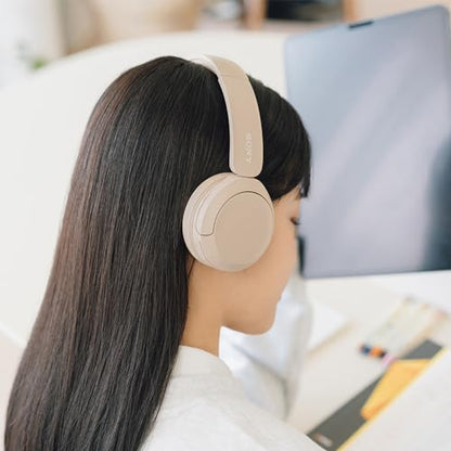 Sony WH-CH520 Best Wireless Bluetooth On-Ear Headphones with Microphone for Calls and Voice Control, Up to 50 Hours Battery Life with Quick Charge Function, Includes USB-C Charging Cable - Beige - color: Beige