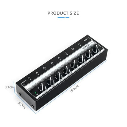 Estink Mini Headphone Amplifier, Portable Clear Sound Metal Stereo Audio Amplifier 8 Headphone Output and 1 Input Channels for Studio and Stage, 100 to 240V(US Plug)