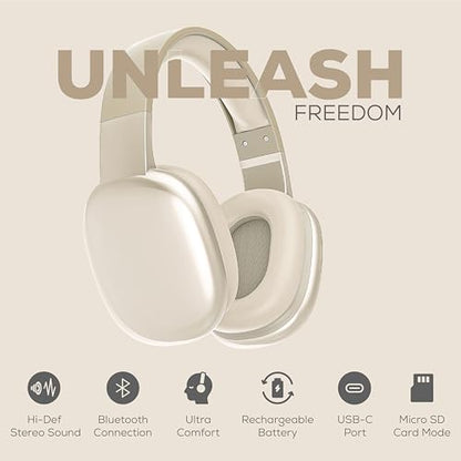 Gabba Goods Wireless Over Ear Bluetooth Headphones with Microphone - Wireless Headset -Noise Reduction - Bluetooth, Wired,Built in Micro SD for Travel, Home, Work TV,PC,Gaming,Cellphone (Beige) - color: Beige