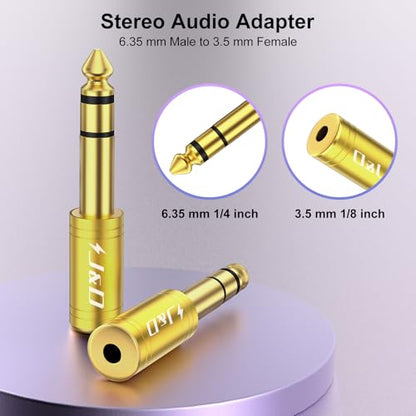 J&D 5-Pack 1/4 to 1/8 Headphone Adapter, 6.35 mm to 3.5 mm Stereo TRS Male to Female, Gold-Plated 3.5mm Plug Jack Connector for Guitar, Amp, Keyboard, Bass, Yellow - color: Yellow