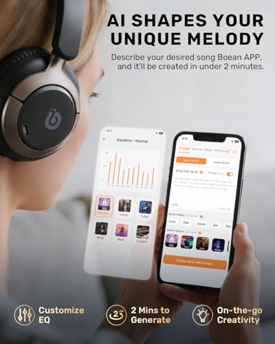 Boean Active Noise Cancelling Headphones, Bluetooth 6.0 Wireless Over Ear Headphones with 120H Playtime, 360° Spatial Audio & 5 ENC Mics, Soft Memory Foam, Transparency Mode for Office Travel Gaming