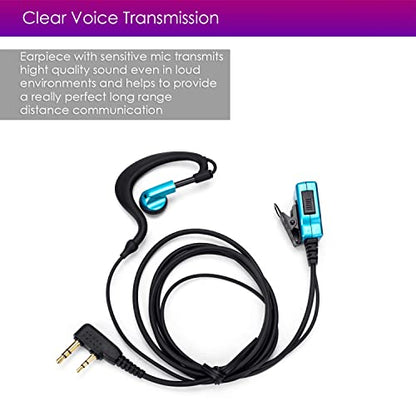 Remtise 2 Pack Single Wire Earhook Earpiece with Mic for Baofeng UV-5R Walkie Talkies, Headset and PTT Compatible 2 Way Radios Brands Baofeng and Kenwood, Puxing, Wouxun (Blue) - color: Blue