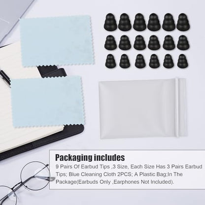 Earbud Tips Earbud Covers Triple Flange Ear Tip, 9 Pairs S/M/L Size Triple Flange Noise Isolate Silicone Cushion Ear Bud Tips with 3.8mm Connector Hole, Fit for Most in Ear Earphone