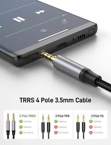 10FT Male to Male Audio Cable, 2Pack 4 Pole Nylon Braided Hi Fi Stereo Jack Male to Male AUX Cord for iPad, Sumsang Phones, Tablets, Car Home Stereos, Headphones, Speaker. - size: 10FT+10FT