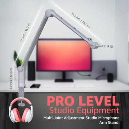 IXTECH Microphone Boom Arm with Desk Mount, 360° Rotatable, Adjustable and Foldable Scissor Mounting for Podcast, Video Gaming, Radio and Studio Audio, Sturdy and Universal. - color: MATTE SILVER