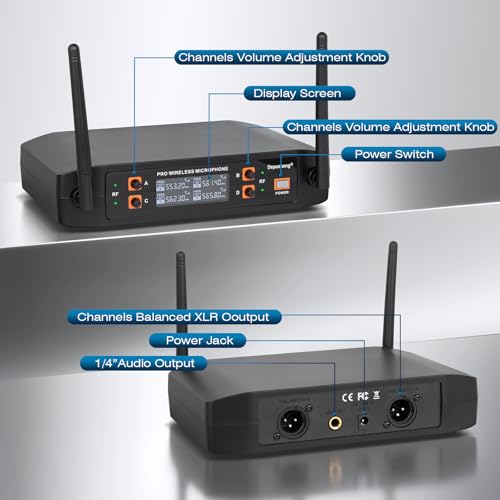 Depusheng Wireless Microphone, Professional 4 Channels Karaoke Handheld System for Home Karaoke, Meeting, Party, Church, DJ, Wedding, Home KTV Set