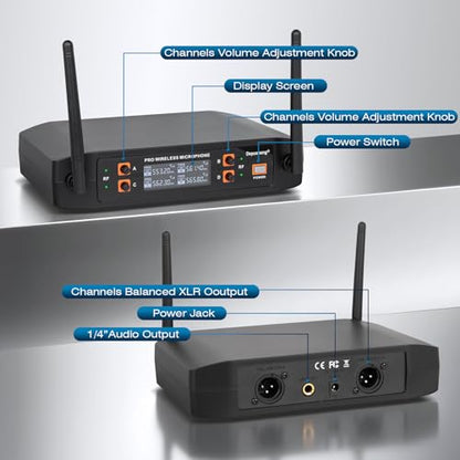 Depusheng Wireless Microphone, Professional 4 Channels Karaoke Handheld System for Home Karaoke, Meeting, Party, Church, DJ, Wedding, Home KTV Set
