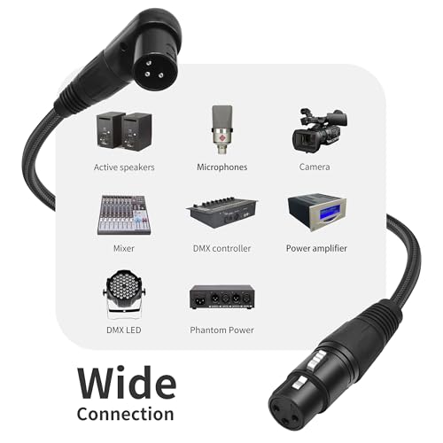 Adjustable 90 Degree XLR Male to Female Microphone Cable Right Angle XLR Cable for Mixing Console 1FT 2pcs