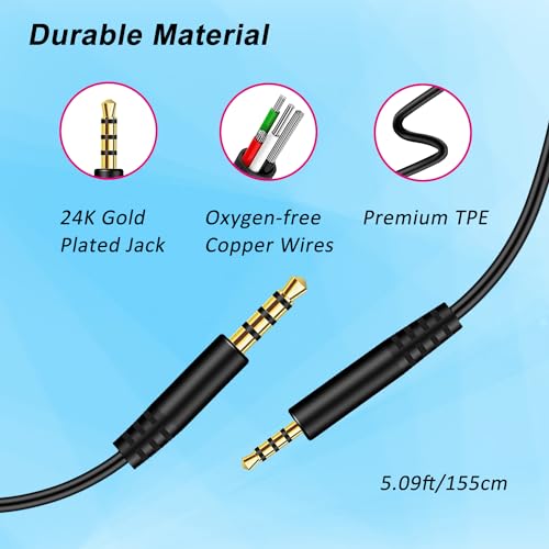 Replacement Bose Headphone Aux Audio Cable, 2.5mm Male to 3.5mm Male | Headset Audio Cord Compatible with Bose QC25, QC35, QC45, NC700, JBL Tune 710BT 660NC, in-line Mic, Volume Control
