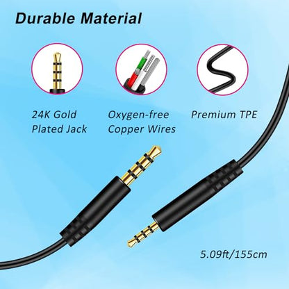 Replacement Bose Headphone Aux Audio Cable, 2.5mm Male to 3.5mm Male | Headset Audio Cord Compatible with Bose QC25, QC35, QC45, NC700, JBL Tune 710BT 660NC, in-line Mic, Volume Control