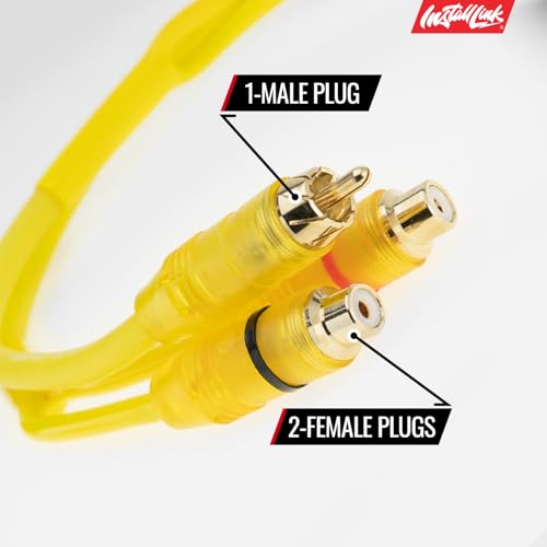 Install Link RCA Y Adapter Cable, 1-Female to 2-Male Splitter, 2-Pack (OFC) | Pure OFC Copper, 1ft, Feeds One Stereo Signal to Two Components, for Subwoofer, Home Theater, Car Audio Amplifier, Studio - color: Frosted Yellow, size: 1-Male to 2-Female