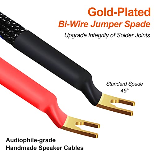 UCINNOVATE 4 x HiFi OFC Spade to Banana Plug Speaker Wire, 13AWG 21cm Speaker Jumper Cable for Amplifiers, Bi-Wire Jumper Bridge with Gold Plated Banana Plugs - size: Spade to Banana Jumper Cable