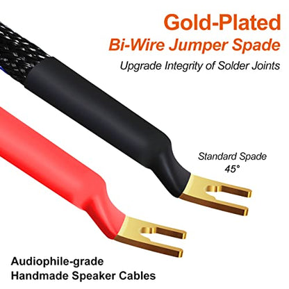 UCINNOVATE 4 x HiFi OFC Spade to Banana Plug Speaker Wire, 13AWG 21cm Speaker Jumper Cable for Amplifiers, Bi-Wire Jumper Bridge with Gold Plated Banana Plugs - size: Spade to Banana Jumper Cable