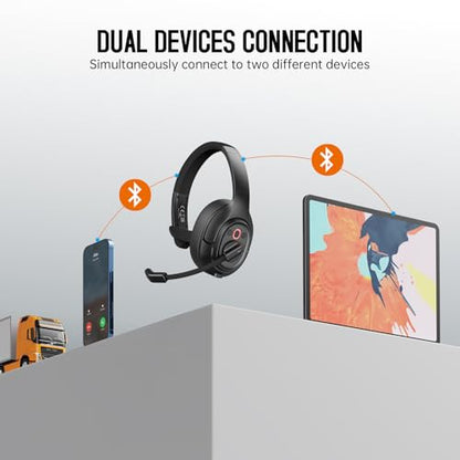 EKSA [Upgrated Trucker Bluetooth Headset with ENC Microphone, 99ft Wireless Range & 30H Talk Time, with Replaceable Ear Pad, Environmental Noise Cancelling Headphones All-Day Comfort for Drivers - style: Headset with Replaceable EarPad