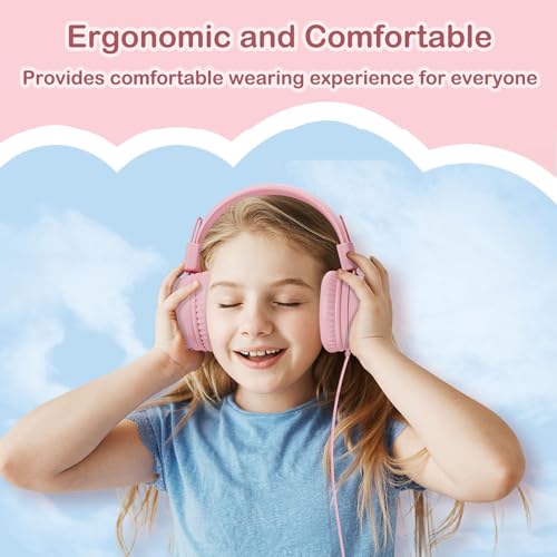 USB Type C On-Ear Kids Headphone for School-Light Pink | 94 dB Volume Limiter USB C Wired On-Ear Headset for Kids/Toddlers/Children/Teens/Boys/Girls