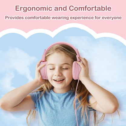 USB Type C On-Ear Kids Headphone for School-Light Pink | 94 dB Volume Limiter USB C Wired On-Ear Headset for Kids/Toddlers/Children/Teens/Boys/Girls
