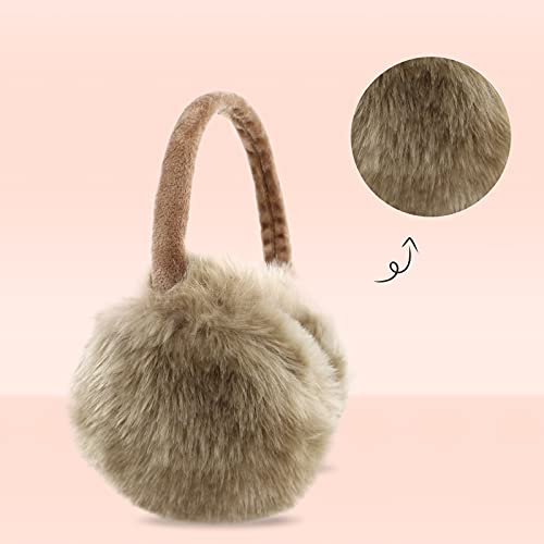 POXIMI Women Winter Earmuffs Girl Ski Adjustable Ear Covers for Kid Cute Bow Ear Warmer Outdoor Earmuff Fleece Lining - color: C-khaki