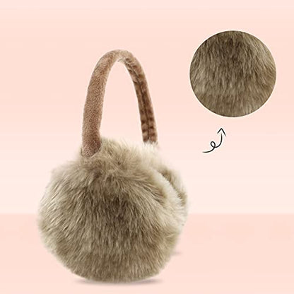 POXIMI Women Winter Earmuffs Girl Ski Adjustable Ear Covers for Kid Cute Bow Ear Warmer Outdoor Earmuff Fleece Lining - color: C-khaki