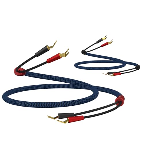 Preffair 1 Pair HiFi Speaker Cable 13AWG/2.6mm2 OFC Copper Shielded Speaker Wires with Gold Plated Y Spade Plugs Bradided Sleeves Protection for Speaker, Amplifier (Blue-Black, 10 feet) - color: Blue-Black, size: 10 feet