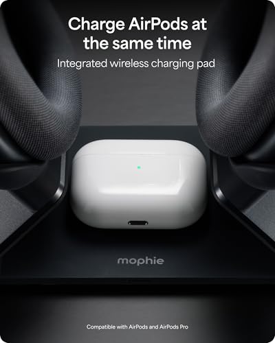 Mophie Max Dual Charging Stand for AirPods Max Headphones – Auto Sleep Mode, Premium Anti-Scratch Design, Magnetic USB-C for Effortless Alignment, Charges AirPods & Qi Devices