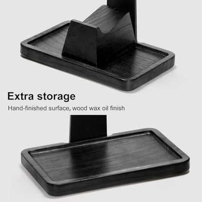 UPERGO Solid Wood Headphone Stand with Controller Holder for Desk