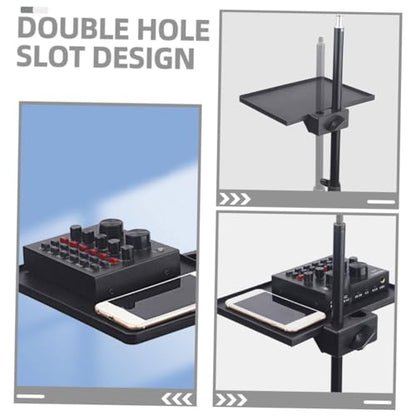 Microphone Stand Tray for Streaming Dual Clamp On Rack Heavy Duty Mic Stand Accessories Phone Holder Suitable for Karaoke and Outdoor Events
