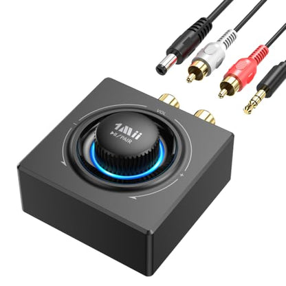 1Mii B06T3 Bluetooth 6.0 Receiver for Home Stereo, RCA & 3.5mm AUX Jack | Wireless Audio Adapter with Knob Volume Control, for Wired Speakers, Old Speakers, Home Audio Music Streaming Stereo System