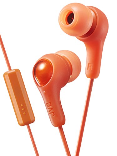 ORANGE GUMY 인이어 이어버드와 스테이 핏 이어팁과 마이크. 헤드폰 잭이 있는 유선 1m(3.3피트) 컬러 코드 케이블. 스몰, 미디엄, 라지 이어팁 이어피스 포함. JVC GUMY HAFX7MD - color: 주황색., size: Mic