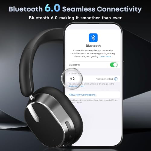 Hybrid Active Noise Cancelling Bluetooth Headphones Wireless Headphones | Over Ear, 120H Playtime, Hi-Res Audio, Deep Bass, Memory Foam Ear Cups for Home Office Travel Foggy Black