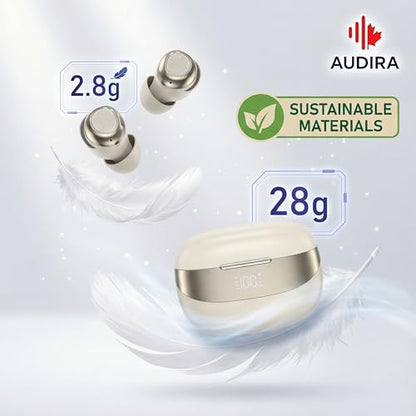 AUDIRA Mini Wireless Sleep Earbuds for Side Sleepers, Bluetooth 5.4 in-Ear Ear Buds with Noise Cancelling, IPX4 Waterproof Headphones, Touch Control, Digital Display Charging Case – Biege - color: Beige