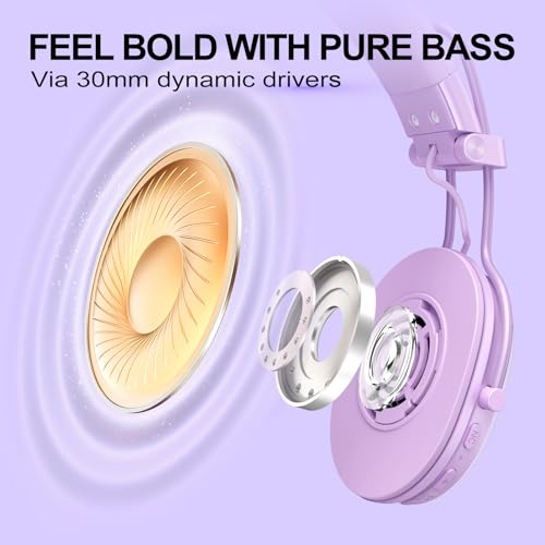 Wireless On-Ear Headphones, Active Noise Cancelling, Bluetooth 5.4, Hi-Res Sound, 55H Playtime, Lightweight and Comfortable, Foldable Design, for Home Office Travel, Purple - color: Purple